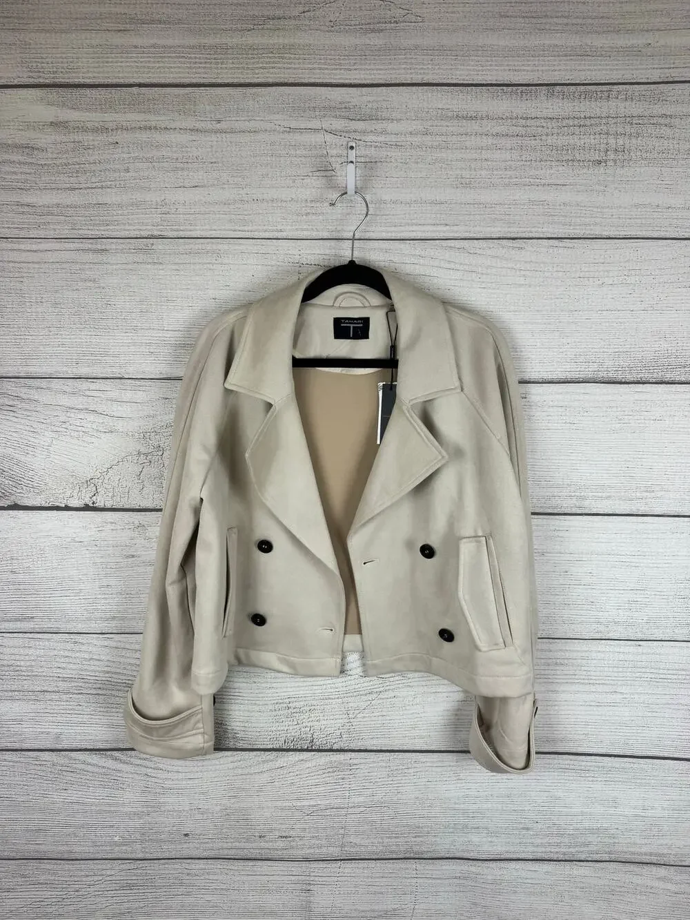 Tahari Women's Light Neutral Faux Suede Buckle Jacket Size Medium